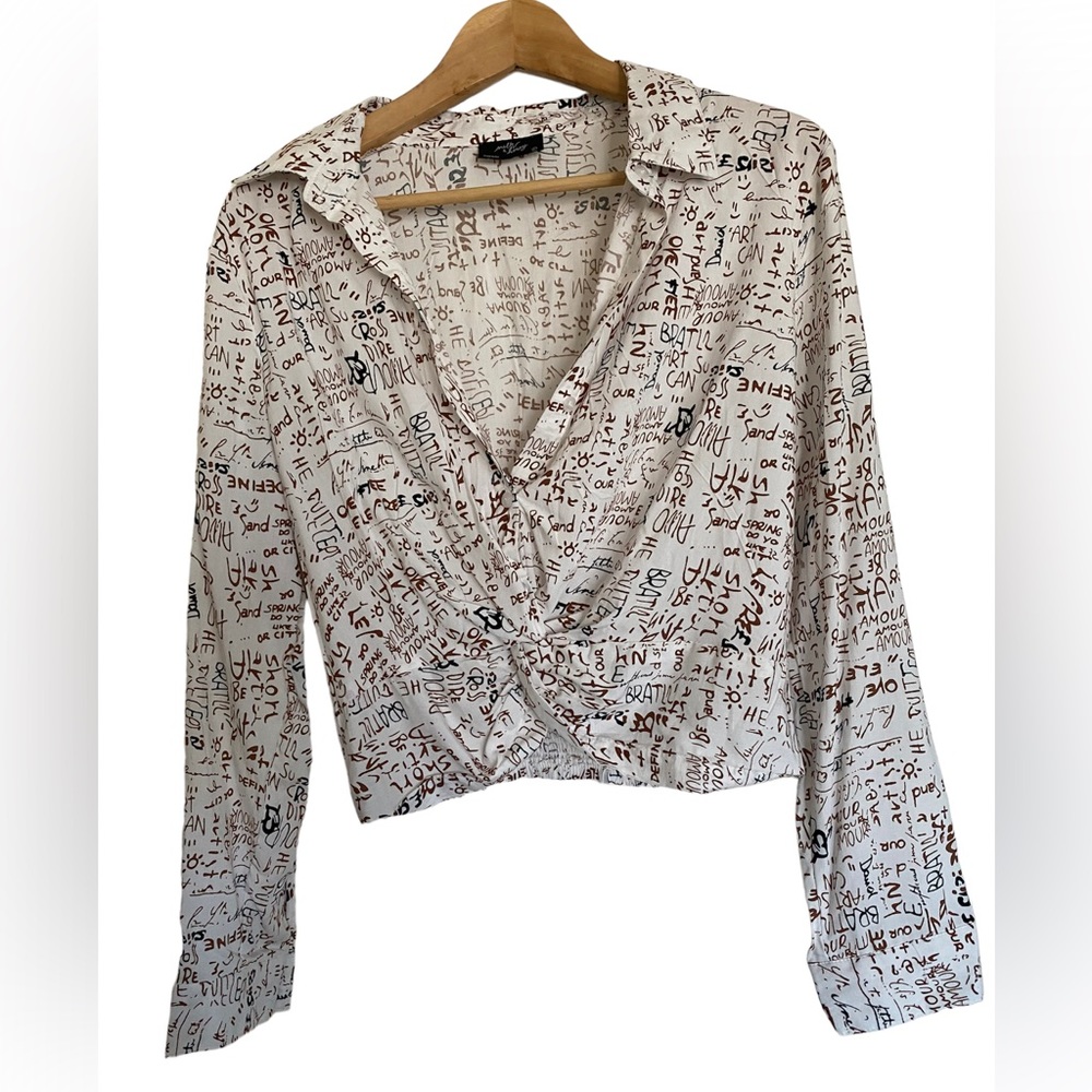 Milk & Honey print crop dress shirt size large L NWOT